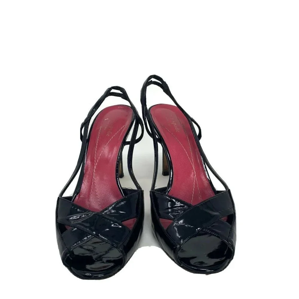 Kate Spade Size 8.5 Patent Leather Slingback Sandals Heels Peep Toe